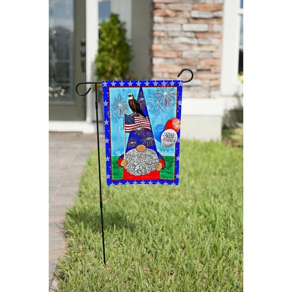 GOD BLESS AMERICA Gnome Eagle Double Sided Patriotic Garden Flag 4th of July NEW - Picture 5 of 8
